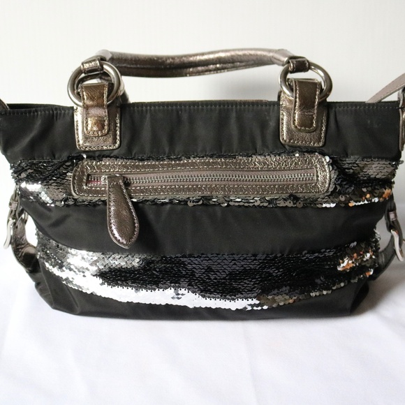 My Flat In London 'Brighton' Black Silver Sequin Shoulder Bag Purse Leather - Picture 2 of 13